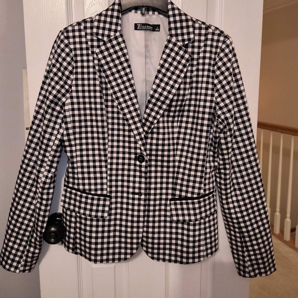 New York & Co 7th Ave Black White Gingham Jacket size 6